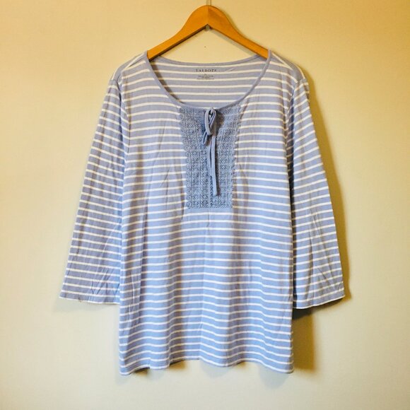 Talbots Cotton Modal Stripes & Lace Tie Up Top - Picture 14 of 14